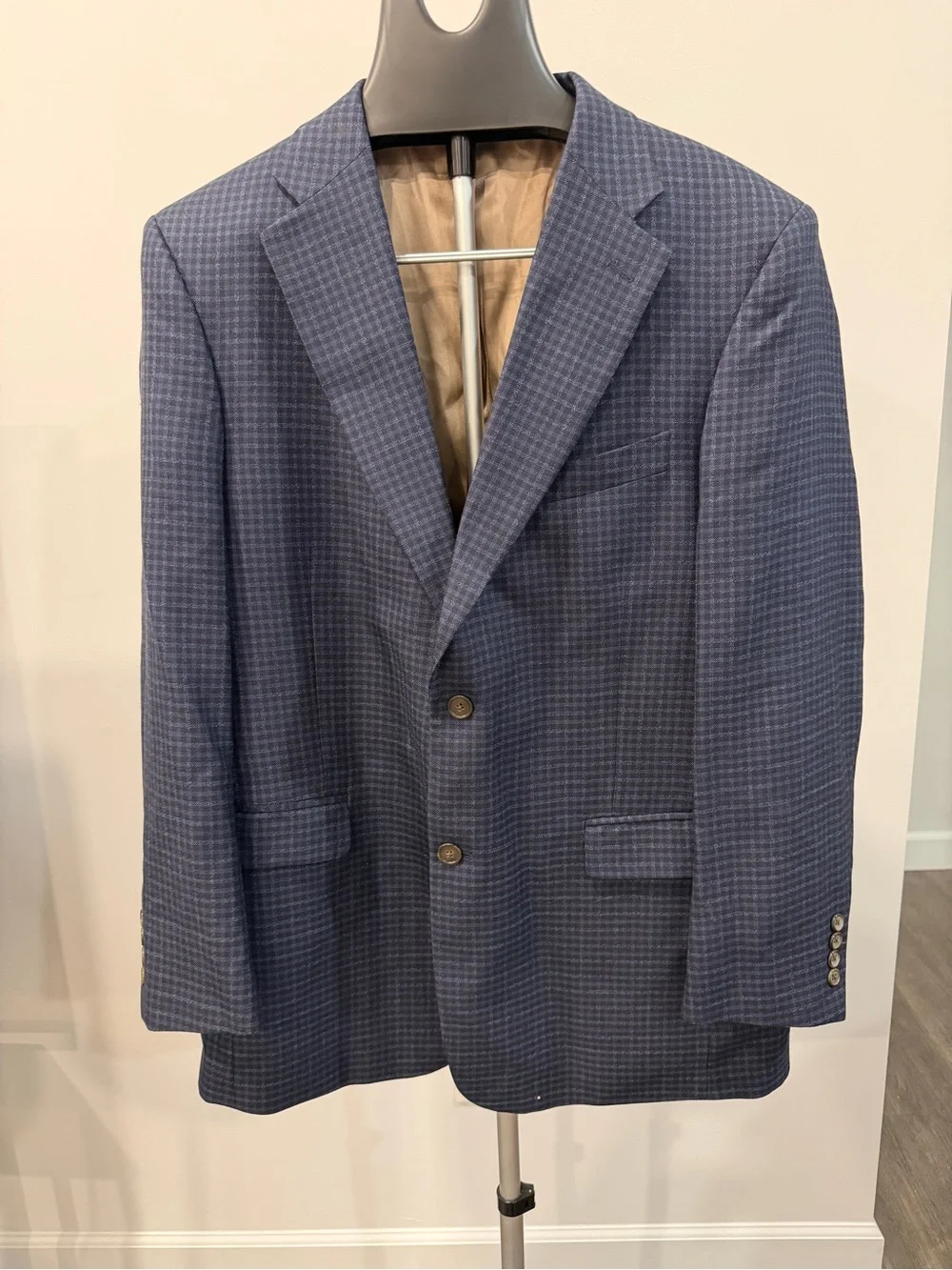 Kingsridge Wool Silk Sport Coat Men's 42R Blue Check Blazer Classic Preppy